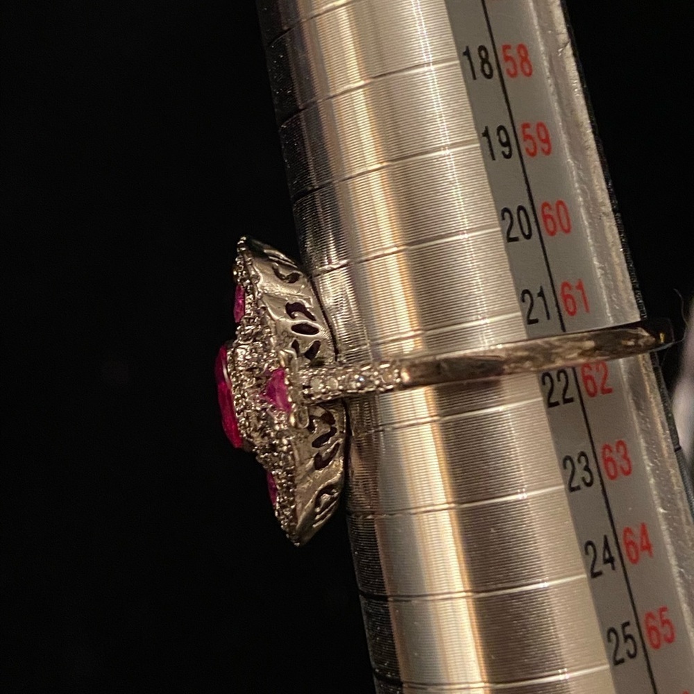 Vintage Art Deco Style Oval Ruby Lab Created Diamond Sterling Silver Ring 9.75 - Picture 10 of 12